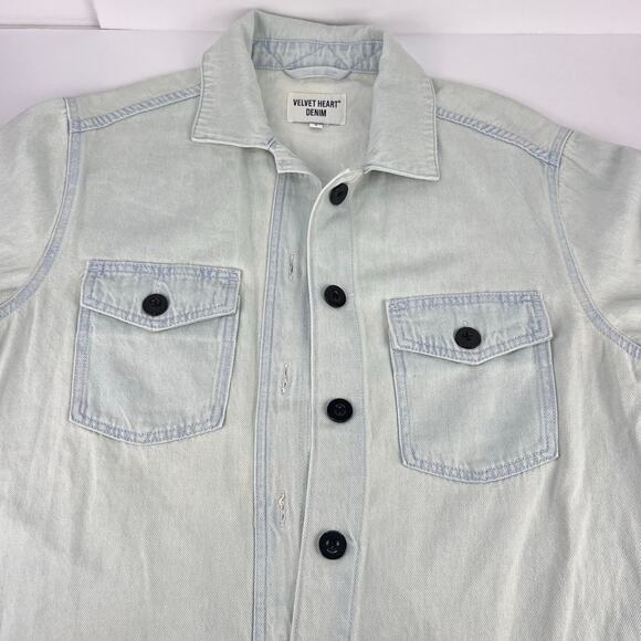 NEW Velvet Heart Thick Denim Full Button Light Blue Chore Shacket Medium - Picture 6 of 11